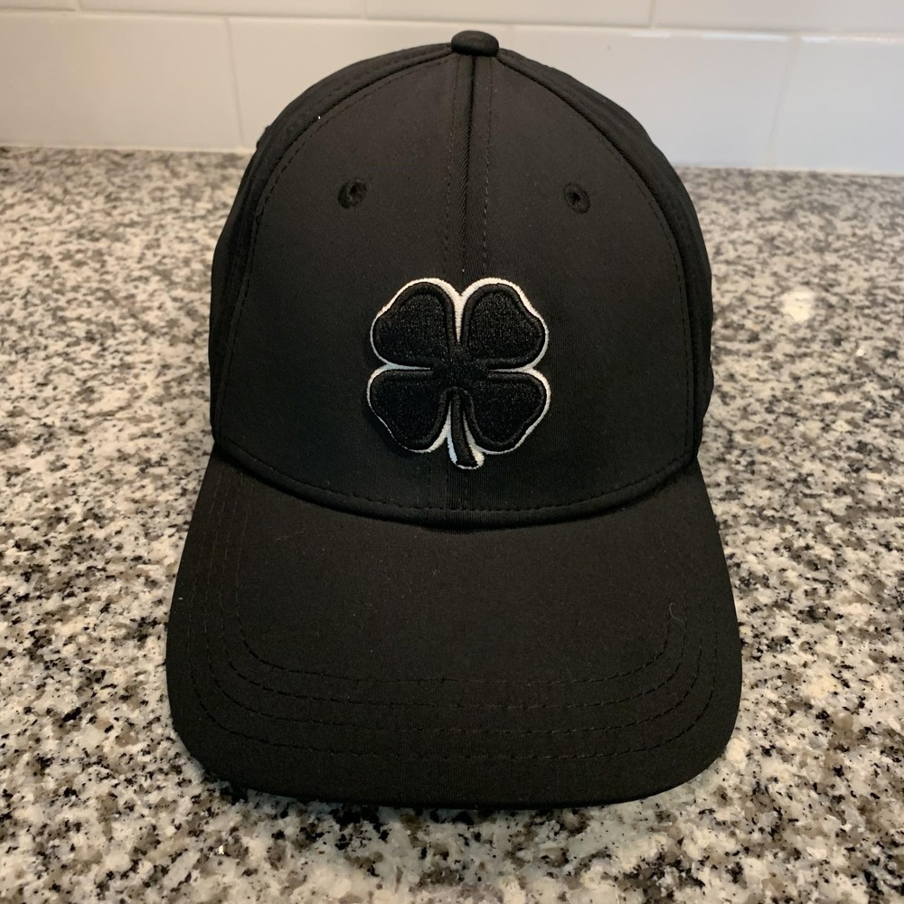 Black Clover Hat Cap Fitted Mens S/M Black Live Lucky Clover Icons Stretch